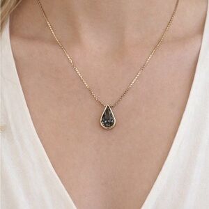 Gold tone Drop Shape Necklace With A smokey gray Stone Adjustable 15-16 Inches